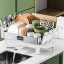 Dish Racks, Thicker Premium 304 Stainless Steel Dish Drying Rack for Kitchen Counter, Automatic Drainage Spout, Dish Drainer & Drainboard Set with Utensil Holder and Cup Holder, Grey