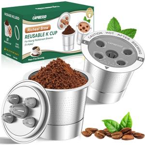 CAPMESSO Reusable K Cups for Keurig: 2025 Updated My K cup Metal Coffee Filter Refillable Coffee Pods with 5 Holes - for K Supreme/K Slim/K-Duo Gen2/K-Brew Chill with MultiStream Technology (2 Pack)