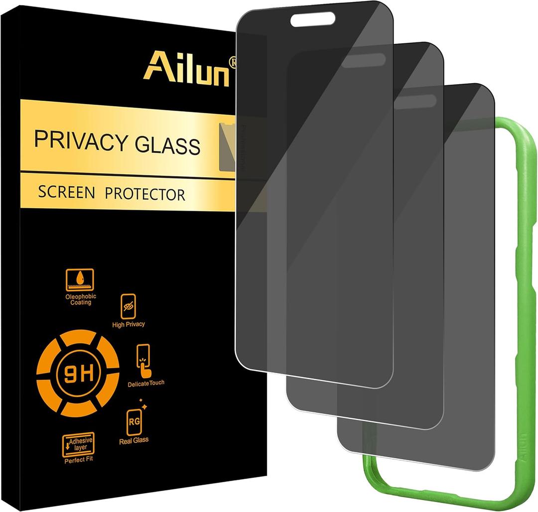 Ailun 3 Pack 4 Way 360 Degree Privacy Screen Protector for iPhone 16 Pro [6.3 inch], Face ID Sensitive,4 Directions Horizontal and Vertical All Around Anti Spy Tempered Glass Film[9H Hardness]-HD