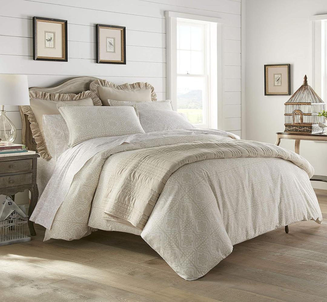 Stone Cottage - Queen Duvet Cover Set, Cotton Bedding with Matching Shams, All Season Home Decor (Florence Natural, Queen)