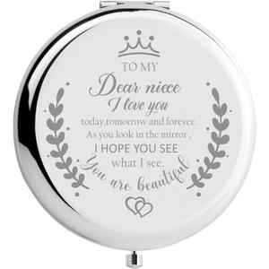 Soulpetals Niece Gifts Compact Mirror for Niece from Aunt to My Niece Makeup Mirror Birthday Gifts for Niece from Auntie Uncle Gifts for Niece Birthday Christmas (Silver)