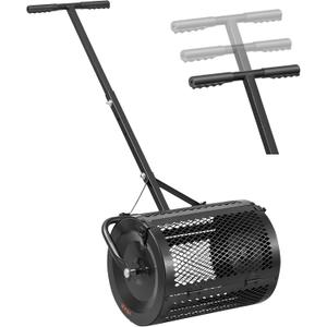 VEVOR Compost Spreader, 16.5" Wide Peat Moss Spreader with T Shaped Handle, 3 Heights Adjustable, Powder-Coated Steel Garden Peat Moss Roller, Heavy Duty Grass Seed Roller for Planting Seeding, Black