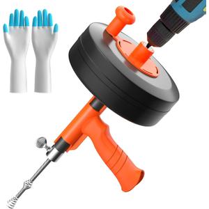 Drain Auger, Plumbing Snake With Drill Adapter, 35ft Heavy Duty Flexible Sink Steel Plumbing Auger Bathroom Hair Clog Removal Tool, Manual Or Powered - No auto retract or feed