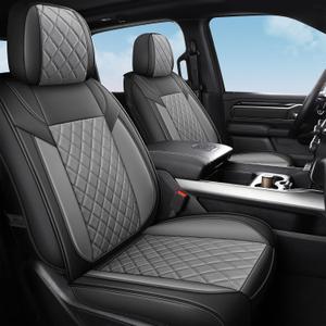 FREESOO Seat Covers for Dodge Ram 2026 2025 2024 2023 2022 2021 2020 2019 1500 Crew Cab, Leather Seat Cover Big Horn Lone Star Rebel, Black Grey