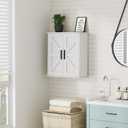 Homleke Bathroom Wall Cabinet, Over Toilet Storage Cabinet with Barn Doors and Adjustable Shelves, 3-Tier Medicine Cabinet Wall Mounted, for Bathroom, Kitchen, Entryway, Laundry Room, White, (7.9" D)