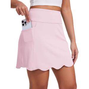 M MOTEEPI Skorts for Woman with Pockets 16" Golf Athletic Skirts Scalloped Hem Tennis Skirt Dressy Casual (Pastel Pink) XS