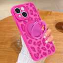 Fiyart Designed for iPhone 14 Plus Case Ring Holder Kickstand Magnetic Bumper Compatible with MagSafe Camera Lens Protection for Women Men Cheetah Print 6.7"-Rose Red