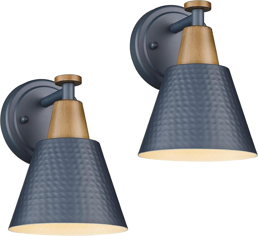 FEMILA Modern Wall Sconces Set of 2, 1-Light Wall Lighting Bathroom Sconces Single Vanity Light, Hammered Metal Shade, Dark Blue,4FG59B-2 Blue
