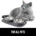 GORILLA GRIP Feeding Mat Bowl Set, 100% Waterproof BPA Free Silicone Base, 304 Stainless Steel Cat and Dog Bowls for Food and Water, Slip Resistant, High Edge, US Designed, Patent Pending, 2 Cup Gray