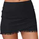 GRAPENT Women's High Waisted Bikini Bottoms Ruched Swimsuit Tulip Hem Swim Skirt (Black, Large)