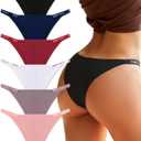 FINETOO Womens Underwear Cotton High Cut String Bikini Panties Low Rise Hipster Ladies Sexy Cheeky Underwear 6 Pack (L)