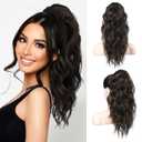 LONAI Ponytail Extension, 18" Wavy Claw Clip Ponytail Extensions ZJ001 Shoulder Length Curly Wavy Claw Clip in Ponytail Hairpiece Synthetic Fake Pony tails Hairpieces-Black Brown