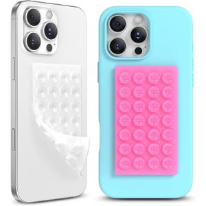 3 x 2 Pack Silicone Suction Cup Phone Case Mount Double-Sided, Hands-Free Strong Grip Holder for iPhone and Android, Sticky Phone Stand for Selfies and Videos, Neon Pink+Transparent