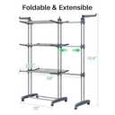 Kitstorack Clothes Drying Rack - Foldable Movable Clothes Rack Drying 30.0" W to 59.0" W Extensible Drying Rack Clothing Oversized 4-Tier Stainless Steel Large Clothes Rack Drying Indoor and Outdoor