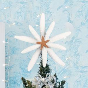 Christmas Starfish Tree Topper 9 Inch Beach Tree Topper Coastal Christmas Ornaments Rustic Treetop Holiday Decoration for Sea Beach Themed Xmas Home Decor(White and Orange)