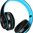 Wireless Headphones over Ear Headphones Wireless Overhead Head Phones for Tv Listening, Pc Gaming, Phone with Mic Earphones Headphone Cordless Cheap Overear Foldable Overearheadphones, Blue