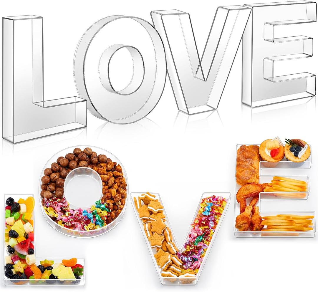 4 Pcs Acrylic Love Charcuterie Board Mother's Day Fillable Charcuterie Board Box Food Serving Trays for Wedding Birthday Party Fruit Cheese Snack