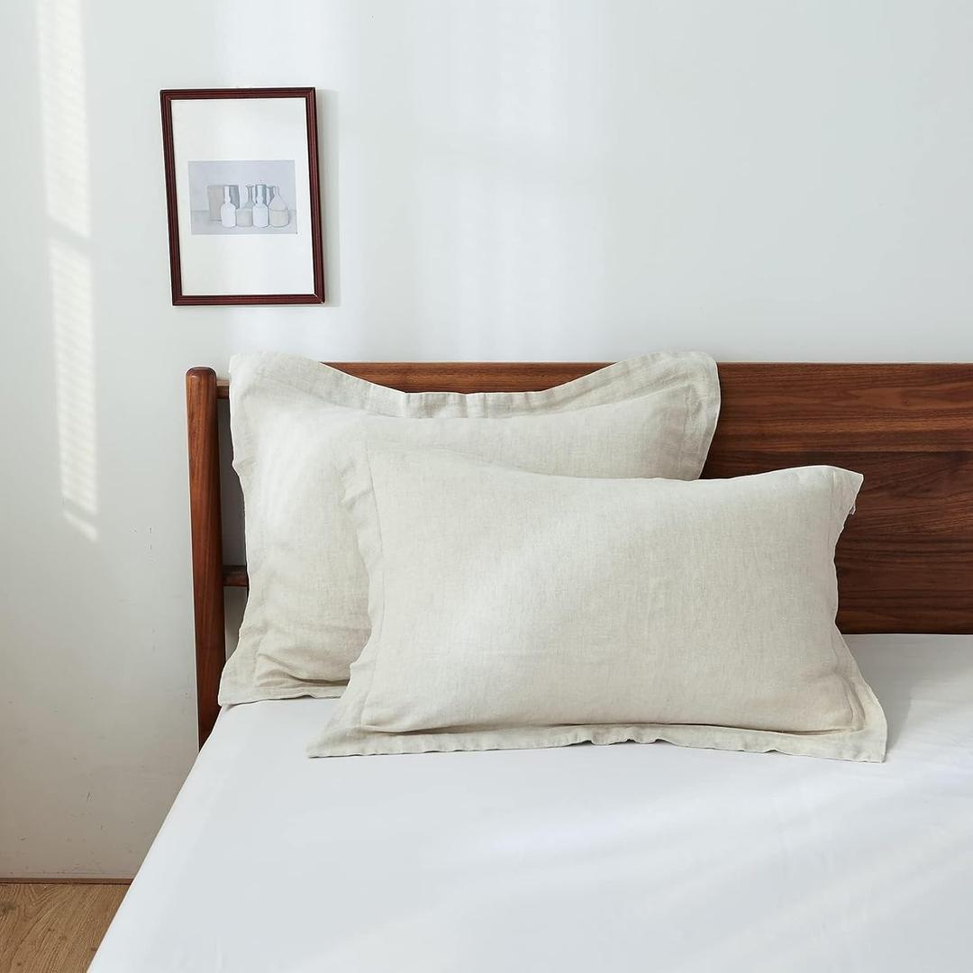 Simple&Opulence 100% Linen Pillow Case King Size Set of 2, Pillow Covers with Overlap Closure, Luxury Breathable Pillowcases Suitable for All-Season (20" X 26", Linen)