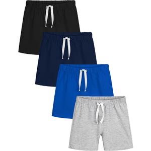 Resinta 4 Pack Baby Boys' Cotton Shorts Toddler Boy Soft Casual Pull-On Shorts Elastic Waist Kids Clothes for Summer (6-9 Months, Black,light Grey,royal Blue, Navy Blue)