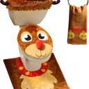 JOYIN 5 Pieces Christmas Theme Bathroom Decoration Set w/ Toilet Seat Cover, Rugs, Tank Cover, Toilet Paper Box Cover and Santa Towel for Xmas Indoor Décor, Party Favors (Reindeer)