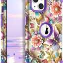 TEECOVER for iPhone 13/14 Case, Heavy-Duty Shockproof Full Protection Hard Plastic Bumper + Soft Silicone Rubber Protective Case for iPhone 13/14-6.1-Inch, Purple Butterfly