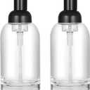 2 Pack Thick Clear Glass Jar Soap Dispenser with Foaming Pump, 13 Ounce Clear Round Bottles Dispenser with Foaming Pump (Black, 13oz)