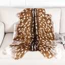 Faux Cowhide Rug Animal Print Area Rug Deer Hide Rug Sika Deer Carpet Cow Hides and Skins Mat for Home Livingroom 3.6x3ft