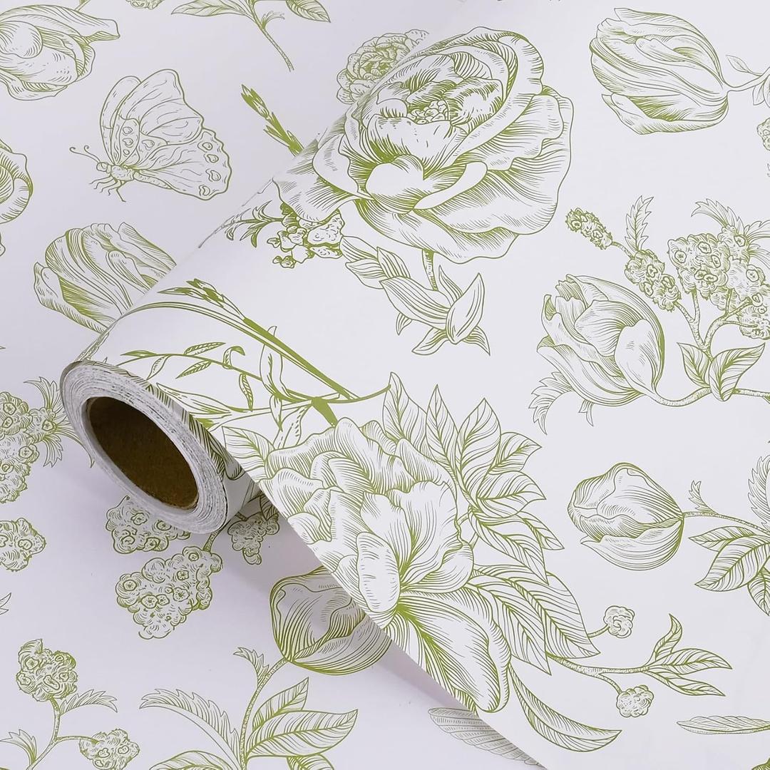 RayofSun Green Floral Wrapping Paper Roll 17 in x 32 ft Mini Roll Vintage Toile Flower Gift Wrap Paper for Girls Women All Occasion Wedding Birthday Bridal Shower Party Baby Shower Valentine's Day