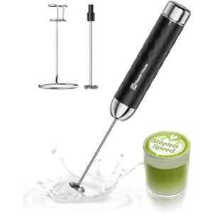 Maestri House Rechargeable Milk Frother with Stepless Speed Control, LunaFro 2.0 Handheld Electric Foam Maker Waterproof Drink Mixer Foamer for Lattes, Cappuccino (Black)