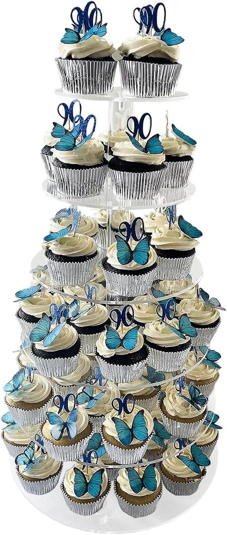 Gowing 6 Tier Cupcake Stand, Cupcake Tower Display, Round Cupcake Holder, Cupcake Display Stand with Base, Acrylic Clear Tiered Dessert Stands for Party