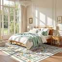 Deerly Floral Area Rugs 5x7 Vintage Boho Washable Non-Slip Living Room Carpet Soft Low Pile Colorful Thin Bedroom Floor Mat Indoor for Dining Room Playroom Nursery Farmhouse, Beige/Green/Multi