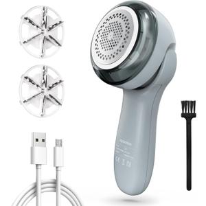 Fabric Shaver, Electric Lint Remover Shaver with 6-Leaf Blades, 2 Speeds Sweater Shavers to Remove Pilling with 3 Blades, Rechargeable Fabric Pill Shaver Fuzz Remover for Clothes Furniture Couch