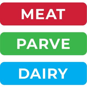 10 x Kosher Sticker Labels, 48-Pack, 16 Blue Dairy, 16 Red Meat, 16 Green Parve Stickers, Oven Proof up to 500° F, Freezable, Microwavable, Dishwasher Safe, English, Color Coded Tools