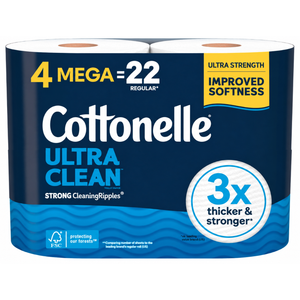 4 Pack Cottonelle Ultra Clean Toilet Paper, 4 Mega Rolls = 22 Regular Rolls,