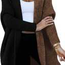 Astylish Women 2025 Fall Outfits Open Front Long Sleeve Hooded Knit Cardigan Sweaters Color Block Outwear Coats (Small, Z Black)