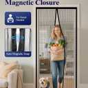Kitsure Magnetic Screen Door - 38.0 x 82.0 in Retractable Screen Door Mesh for Front Door or Sliding Door, Pet & Kid Friendly, Hands-Free Closure Keeps Bugs Out & Lets Breeze in, Stripe Black