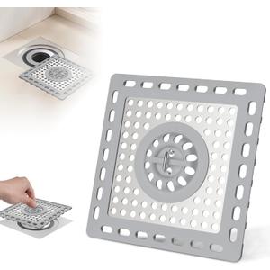 Hibbent Upgraded Shower Drain Hair Catcher for Bathroom Floor 4" Drain, Anti-Clogging Shower Drain Cover, Stainless Steel & Silicone Drain Strainer with Handle, Shower Drain Protector, Grey