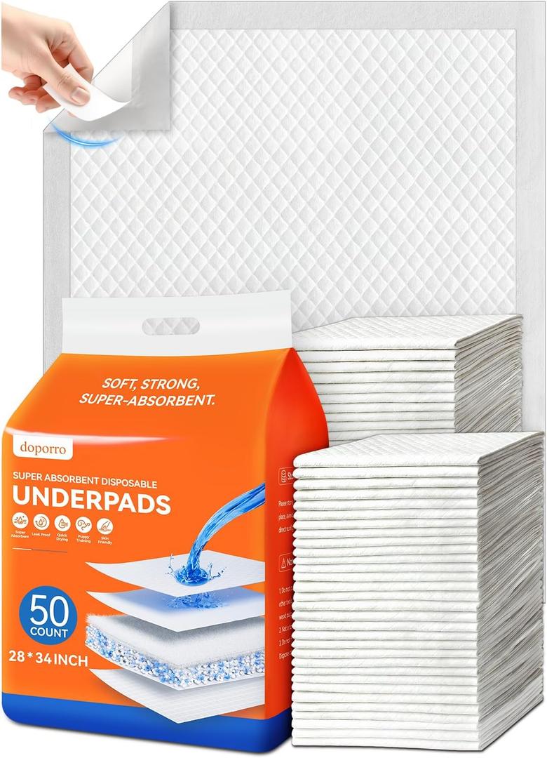 50 Count 28" x 34" Disposable Puppy Pads, Super Absorbent Dog Pee Pads with Anti-Slip Adhesive Tabs, Quick-Dry, Leak-Proof, Odor Control Training Pads for Dogs & Pets, X-Large