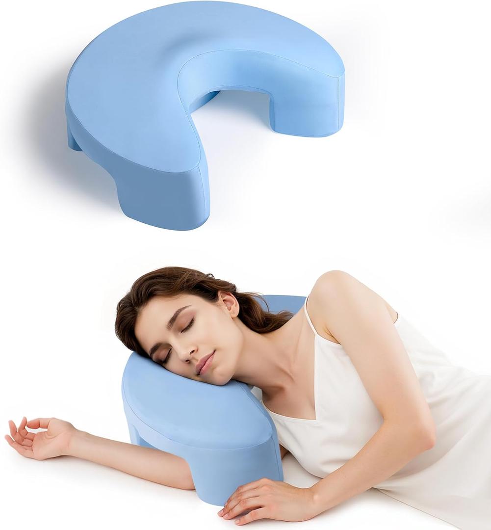 Side Sleeper Pillow for Adults, Ergonomic Memory Foam Shoulder Pillow with Arm Hole for Neck and Shoulder Pain, Suitable for Side Sleepers (Blue)