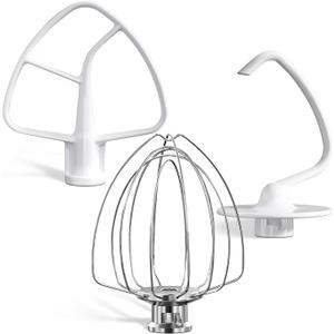 Stand Mixers Accessories 3-Piece Including K45WW Wire Whip & K45DH Dough Hook & K45B Flat Beater fit for Kitchenaid 4.5-5QT Tilt-Head Stand Mixers (Aluminum alloy 3-piece set)