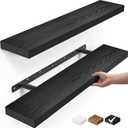 BAYKA Floating Shelves for Wall, 22.5" Wall Mounted Rustic Wood Shelves for Bathroom, Bedroom, Living Room, Kitchen, Office, Hanging Shelf for Books/Storage/Room Decor Capacity (Black, Set of 2)