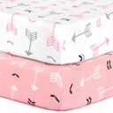 Stretchy Fitted Pack n Play Playard Sheet Set BROLEX 2 Pack Portable Mini Crib Sheets,Convertible Playard Mattress Cover,Ultra Soft Material,Pink White Arrow
