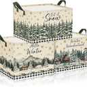 Geelin 3 Pcs Christmas Winter Baskets Wonderland Storage Basket for Gifts Collapsible Waterproof Canvas Xmas Reindeer Storage Bin Organizer with Handles for Book Closet Shelf Nursery Decor