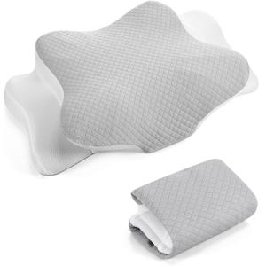 Cervical Pillow Case Cover Comfortable and Breathable Memory Foam Cervical Neck Pillow Case Cover with Zipper(White, Light Gray,Queen Size)