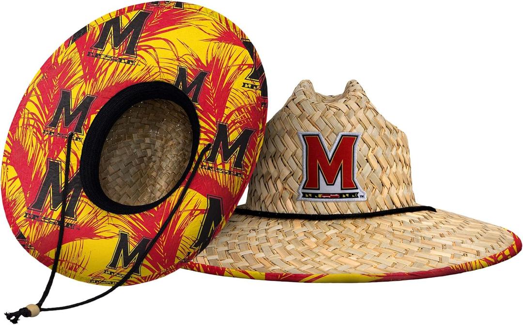 FOCO NCAA Mens NCAA College Team Logo Floral Lifeguard Beach Straw Sun Hat (One Size)