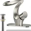 Elegant Alien Brushed Nickel Bathroom Sink Faucet Single Hole,AUU Waterfall Vanity Sink Faucet Solid Brass,Single Handle Basin Tap with Pop Up Drian&Deck Plate