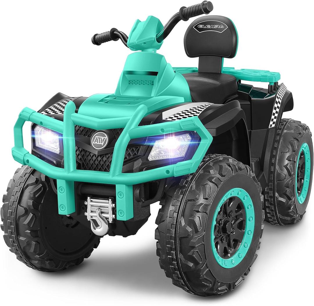 ELEMARA 2 Seater Kids ATV,Big Kids Ride on ATV Electric 4 Wheeler with 10AH Battery, 4mph Max Speed, Electric Car,LED Headlights, Music, Radio, 12V Battery Powered Ride on Toy for Boys & Girls,Green