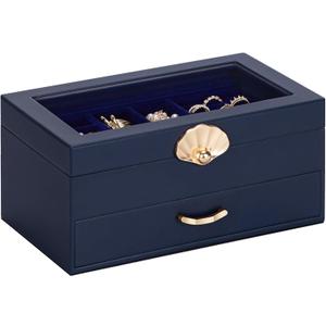 Enthralite Jewelry Box with 1 Drawers: Display Organizer for Earrings Necklaces - Gifts for Girls Women (Dark Blue)