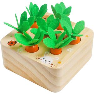 Skrtuan Montessori Toys for Babies 6-12 Months, Wooden Toys for 1 2 3 Year Old Toddlers, Educational Carrot Harvest Shape Sorting Matching Puzzle, Developmental Birthday Gifts for Boys and Girls