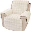 vctops Faux Fur Fluffy Recliner Chair Slipcover Faux Rabbit Fur Non Slip Sofa Cover Super Soft Plush Thick Couch Cover Furniture Protector with Elastic Straps for Kids, Dogs, Pets(Cream,24")